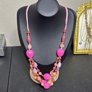 Pink Coconut Stone Pink Boho Beaded Layered Necklace